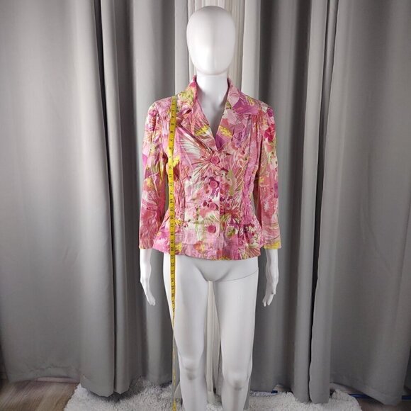 Sunny Leigh Women's Pink, White, Smocked Long Sleeve Cotton Blend Blazer Size 10 - Picture 5 of 12